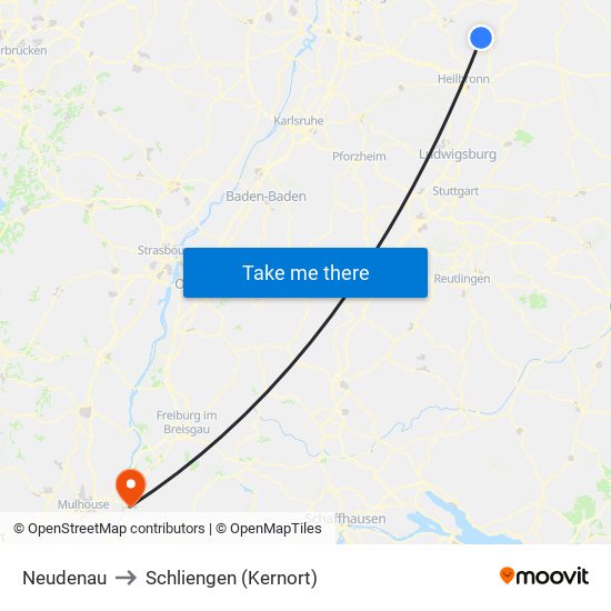 Neudenau to Schliengen (Kernort) map