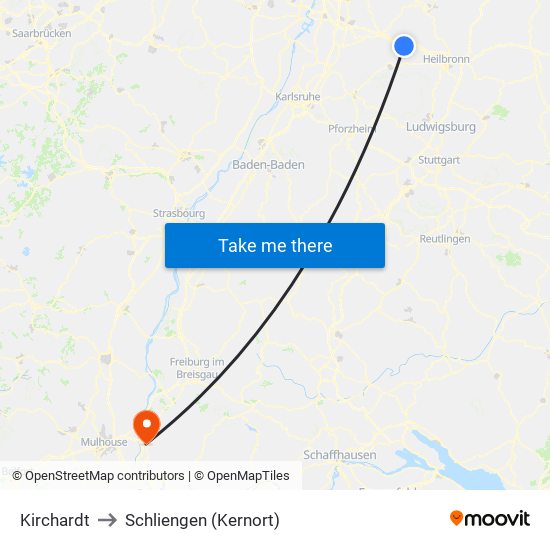 Kirchardt to Schliengen (Kernort) map