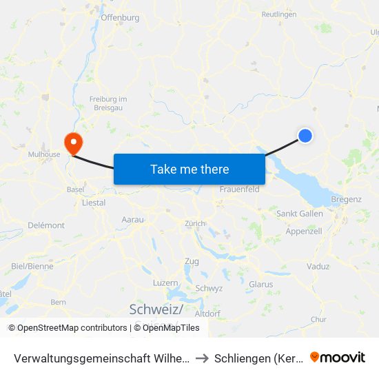 Verwaltungsgemeinschaft Wilhelmsdorf to Schliengen (Kernort) map