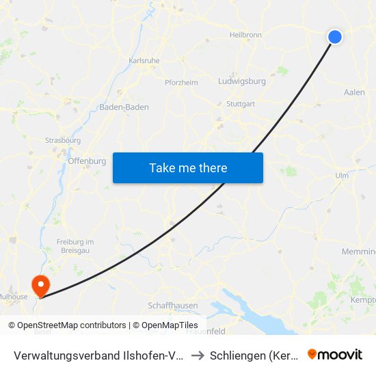 Verwaltungsverband Ilshofen-Vellberg to Schliengen (Kernort) map