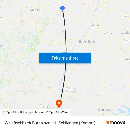 Waldfischbach-Burgalben to Schliengen (Kernort) map