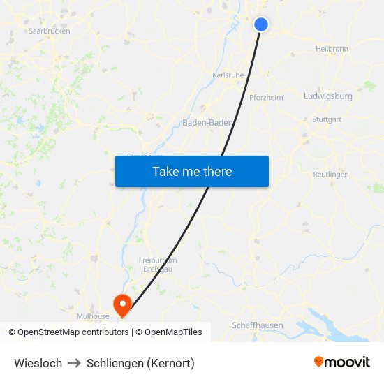 Wiesloch to Schliengen (Kernort) map