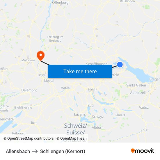 Allensbach to Schliengen (Kernort) map