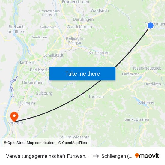 Verwaltungsgemeinschaft Furtwangen Im Schwarzwald to Schliengen (Kernort) map