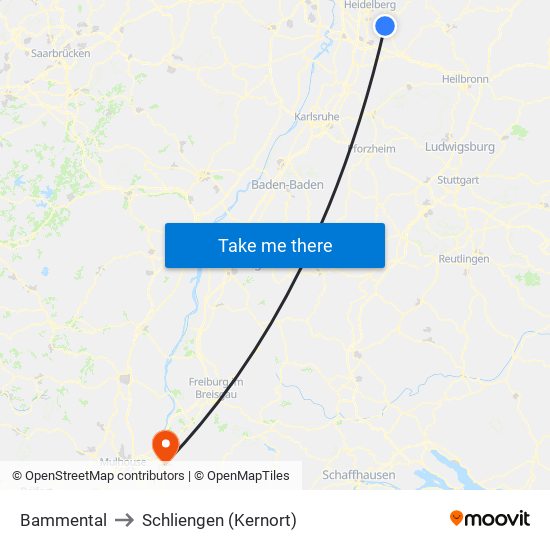 Bammental to Schliengen (Kernort) map