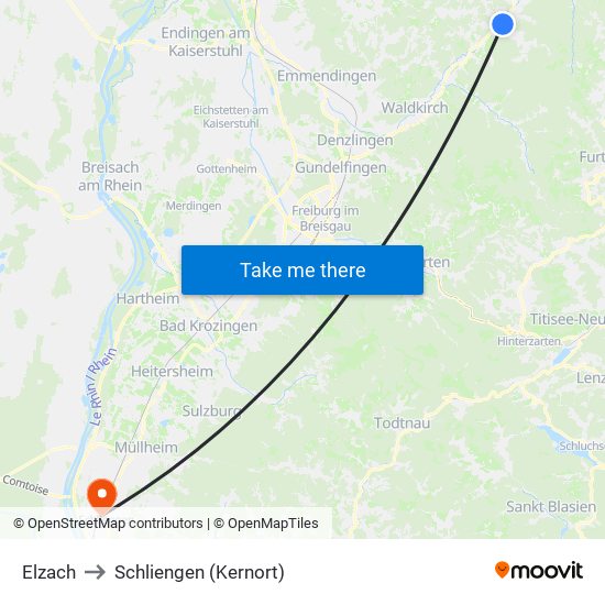Elzach to Schliengen (Kernort) map