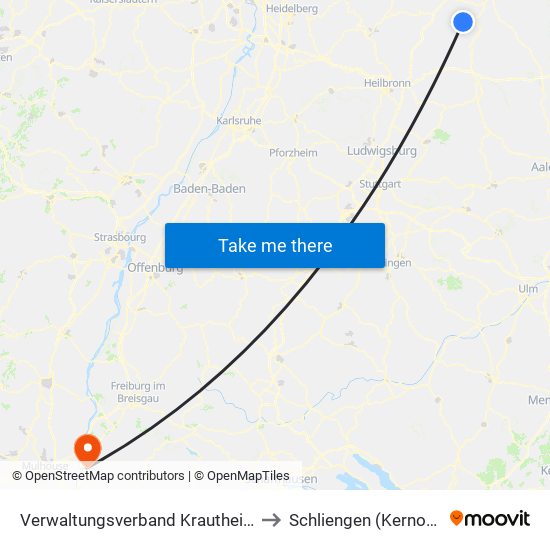 Verwaltungsverband Krautheim to Schliengen (Kernort) map