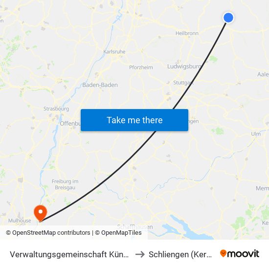 Verwaltungsgemeinschaft Künzelsau to Schliengen (Kernort) map