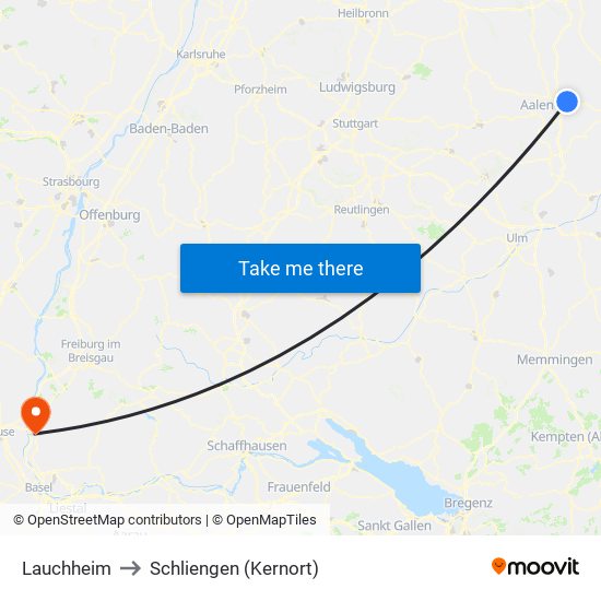 Lauchheim to Schliengen (Kernort) map