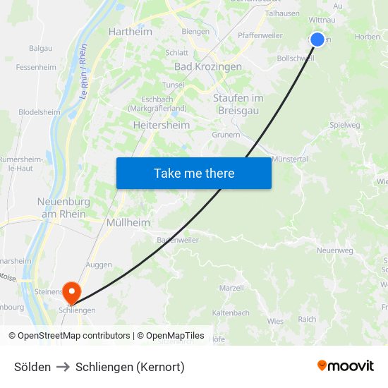 Sölden to Schliengen (Kernort) map