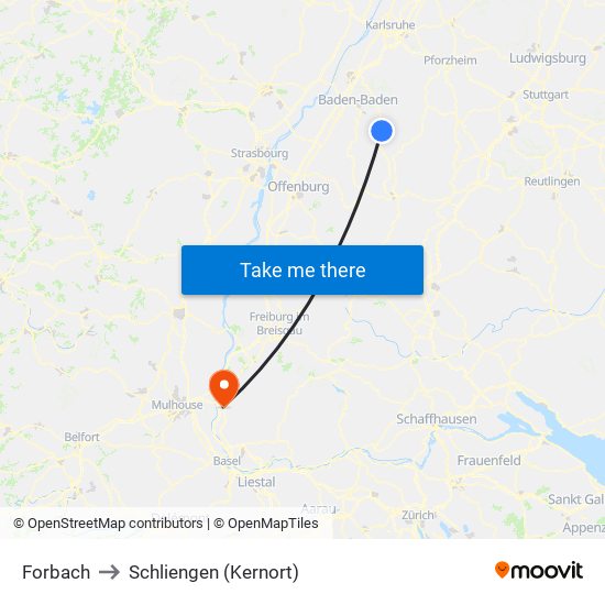 Forbach to Schliengen (Kernort) map