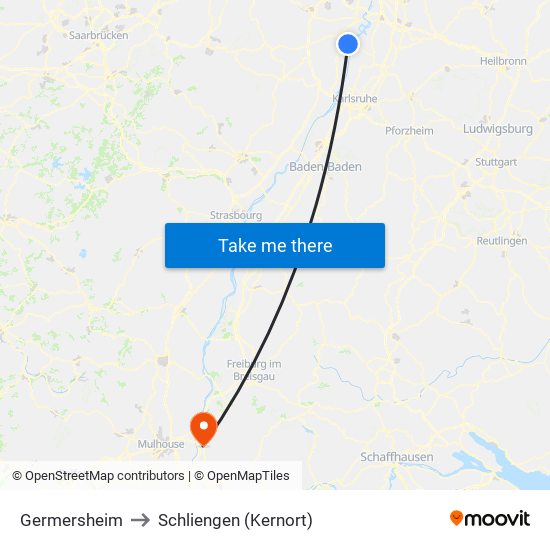 Germersheim to Schliengen (Kernort) map