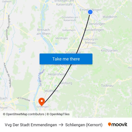 Vvg Der Stadt Emmendingen to Schliengen (Kernort) map