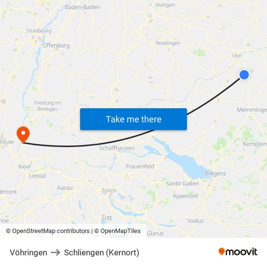 Vöhringen to Schliengen (Kernort) map