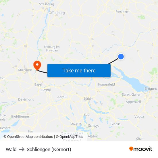 Wald to Schliengen (Kernort) map