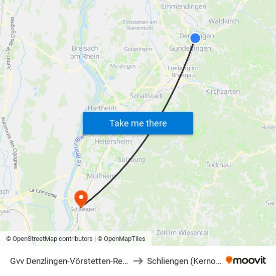 Gvv Denzlingen-Vörstetten-Reute to Schliengen (Kernort) map