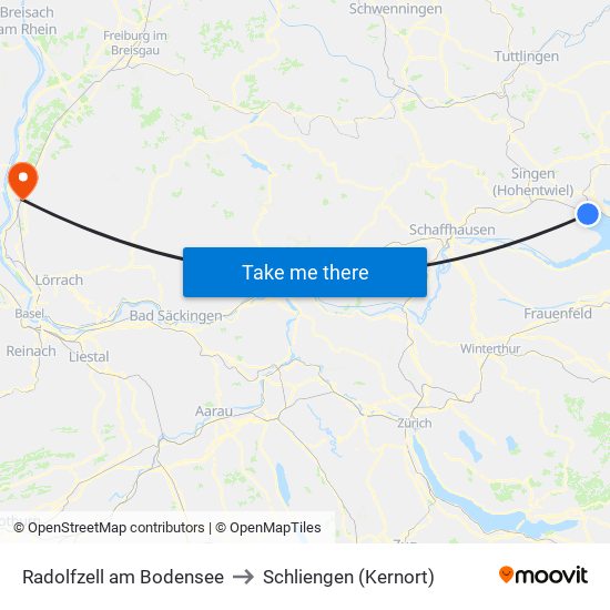 Radolfzell am Bodensee to Schliengen (Kernort) map