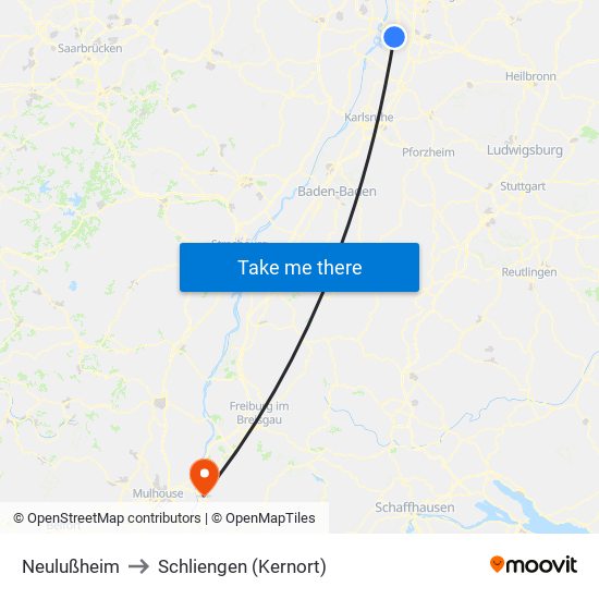 Neulußheim to Schliengen (Kernort) map