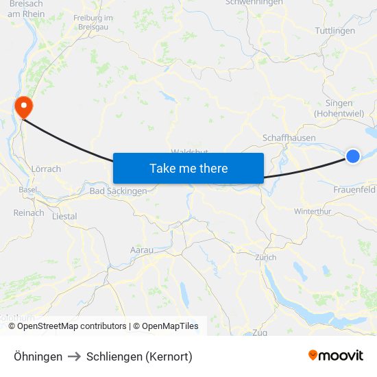 Öhningen to Schliengen (Kernort) map