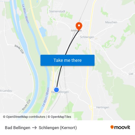 Bad Bellingen to Schliengen (Kernort) map