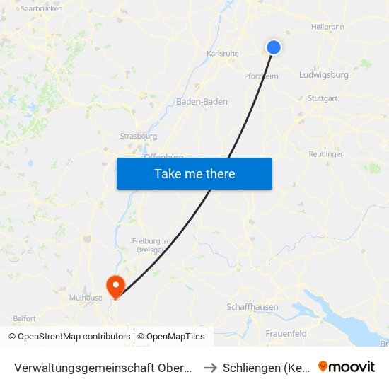 Verwaltungsgemeinschaft Oberderdingen to Schliengen (Kernort) map