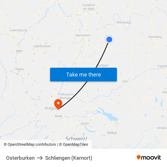 Osterburken to Schliengen (Kernort) map