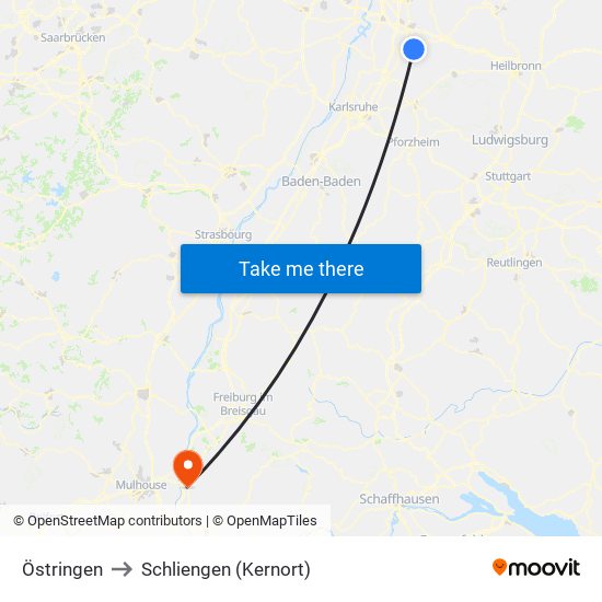 Östringen to Schliengen (Kernort) map