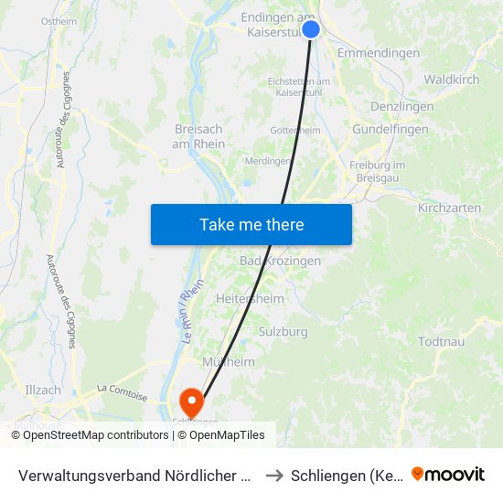 Verwaltungsverband Nördlicher Kaiserstuhl to Schliengen (Kernort) map