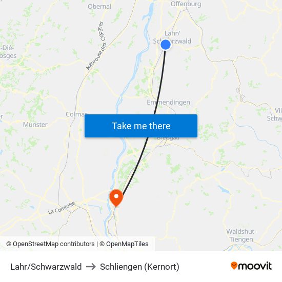 Lahr/Schwarzwald to Schliengen (Kernort) map