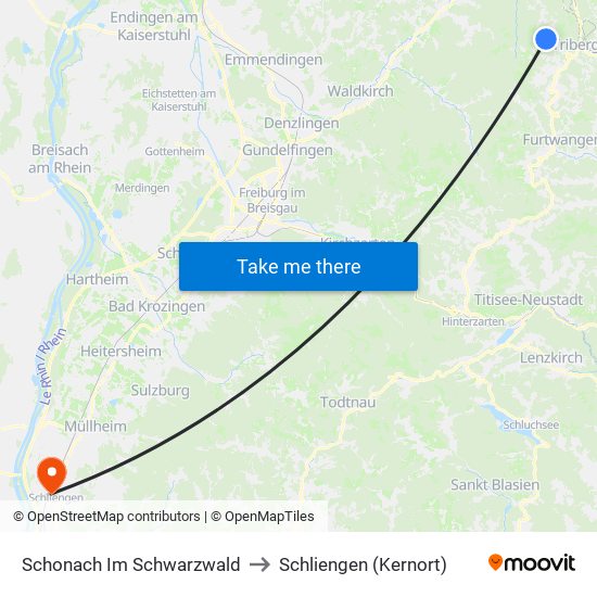 Schonach Im Schwarzwald to Schliengen (Kernort) map