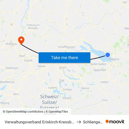 Verwaltungsverband Eriskirch-Kressbronn am Bodensee-Langenargen to Schliengen (Kernort) map