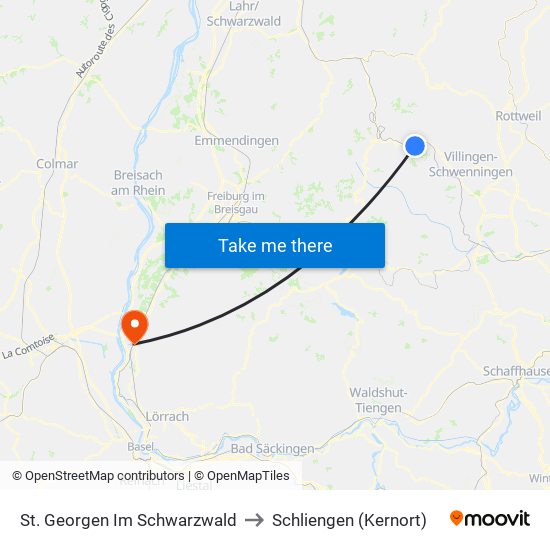 St. Georgen Im Schwarzwald to Schliengen (Kernort) map