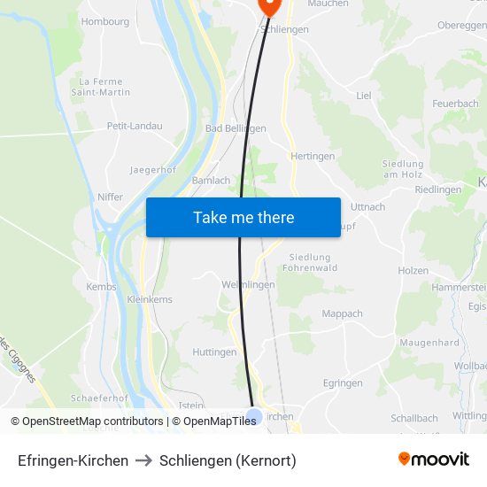 Efringen-Kirchen to Schliengen (Kernort) map