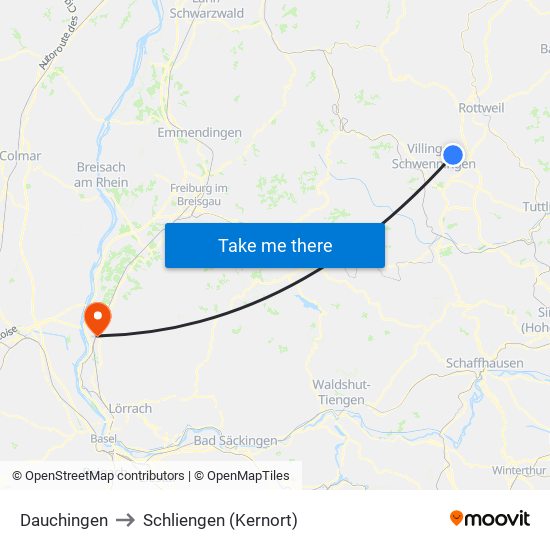 Dauchingen to Schliengen (Kernort) map