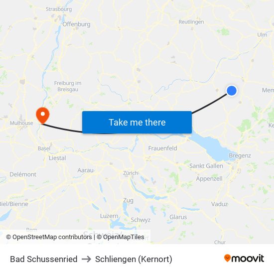 Bad Schussenried to Schliengen (Kernort) map