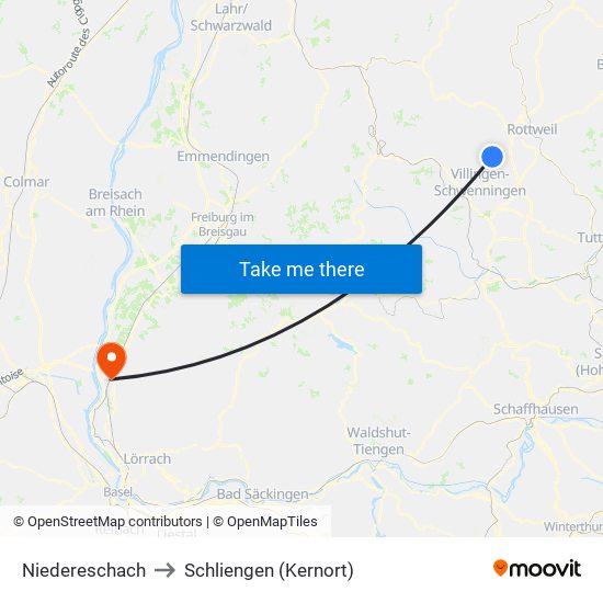 Niedereschach to Schliengen (Kernort) map