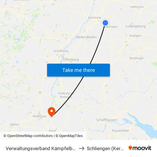 Verwaltungsverband Kämpfelbachtal to Schliengen (Kernort) map