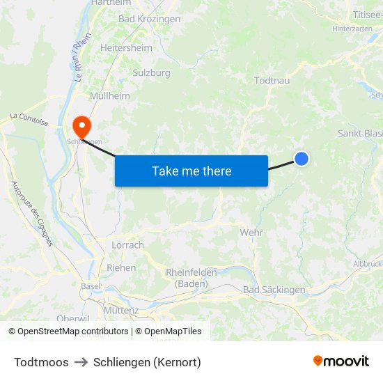 Todtmoos to Schliengen (Kernort) map