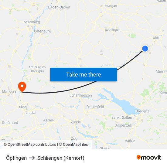 Öpfingen to Schliengen (Kernort) map