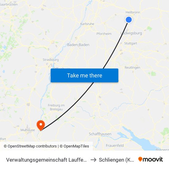 Verwaltungsgemeinschaft Lauffen am Neckar to Schliengen (Kernort) map