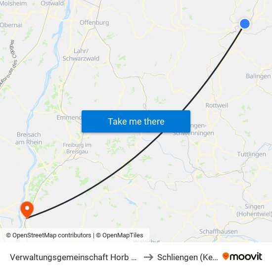 Verwaltungsgemeinschaft Horb am Neckar to Schliengen (Kernort) map