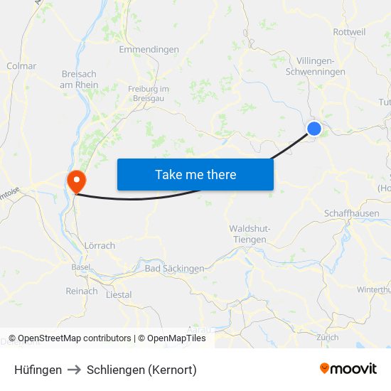 Hüfingen to Schliengen (Kernort) map