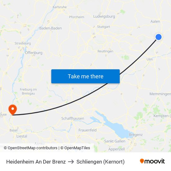 Heidenheim An Der Brenz to Schliengen (Kernort) map