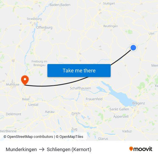 Munderkingen to Schliengen (Kernort) map