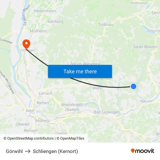 Görwihl to Schliengen (Kernort) map