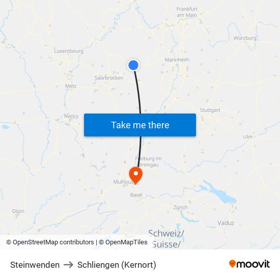 Steinwenden to Schliengen (Kernort) map