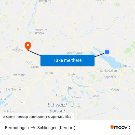 Bermatingen to Schliengen (Kernort) map