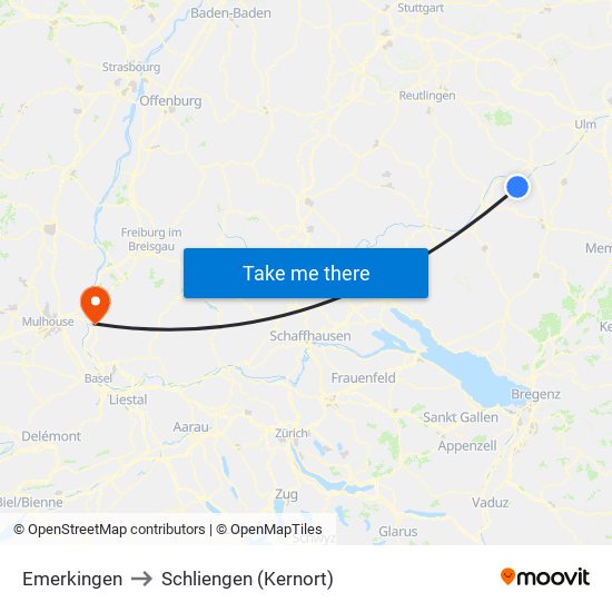 Emerkingen to Schliengen (Kernort) map