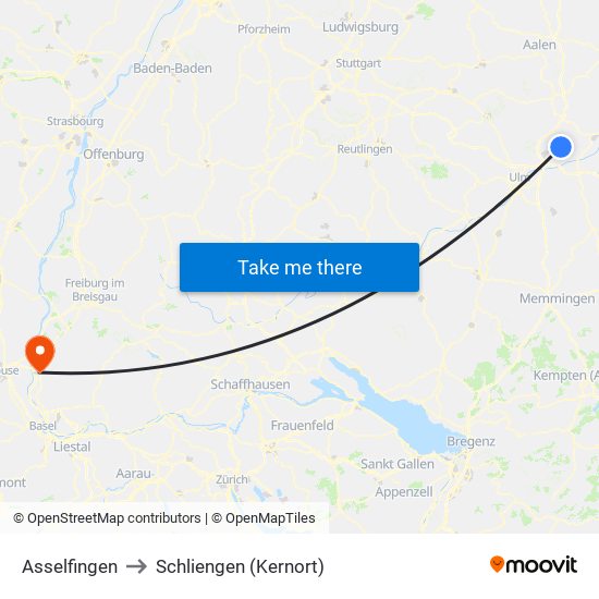 Asselfingen to Schliengen (Kernort) map