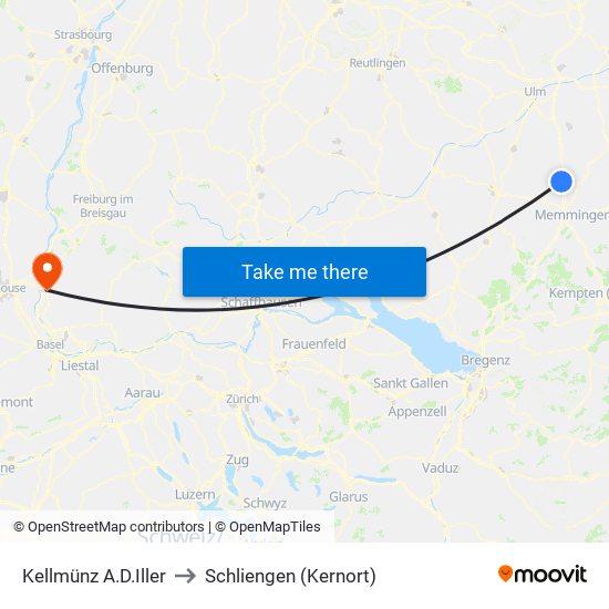 Kellmünz A.D.Iller to Schliengen (Kernort) map